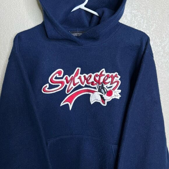 Vintage 90s Looney Tunes Sylvester Fleece Hoodie Medium - Picture 2 of 6
